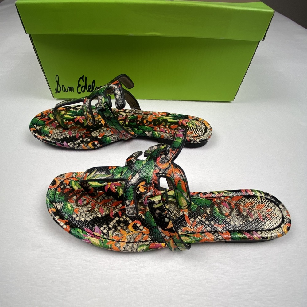 Sam Edelman Bay Tropical Floral Snakeskin Print Slide Sandals Womens Size 6.5 - Picture 4 of 7